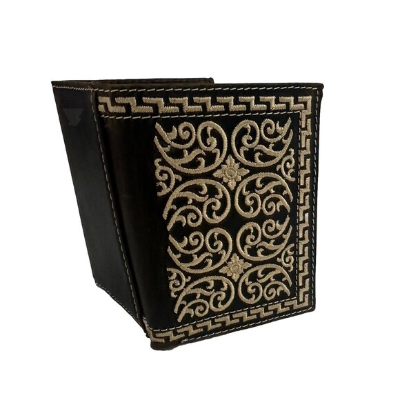 Nocona Men’s Western Trifold Wallet Leather Embroidered Stitch Brown New - Picture 7 of 12